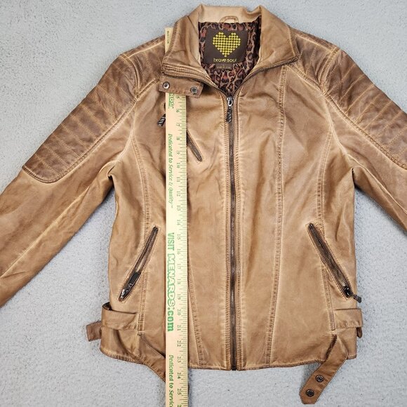 Y2K Womens Brown Faux Leather Coated Full Zip Biker Moto Jacket Size Large Lined - Picture 6 of 10